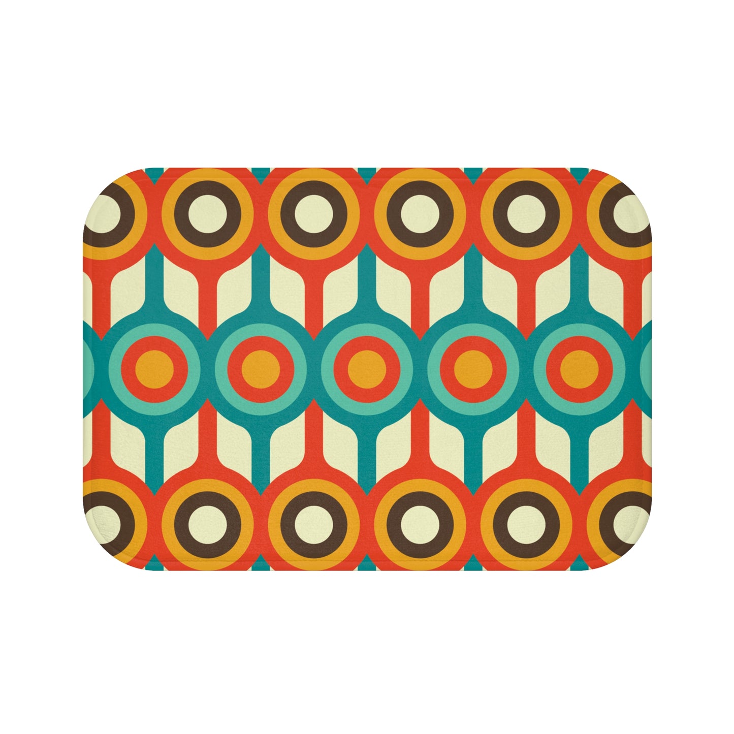 Retro 50s 60s Mid Century Circles Blue, Orange & Brown Bath Mat