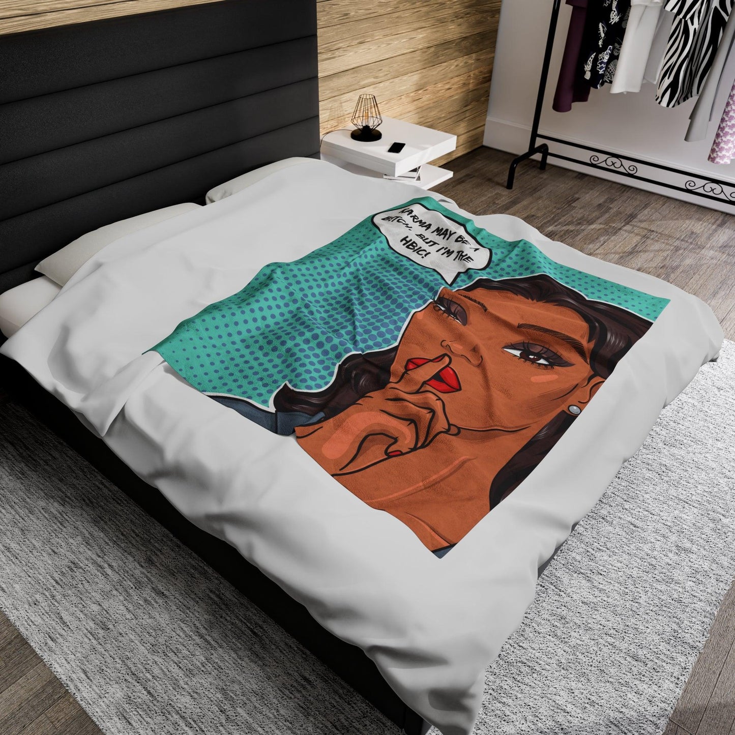 "HBIC" Comic Pop Art Colorful & Sassy Velveteen Lightweight Blanket | lovevisionkarma.com