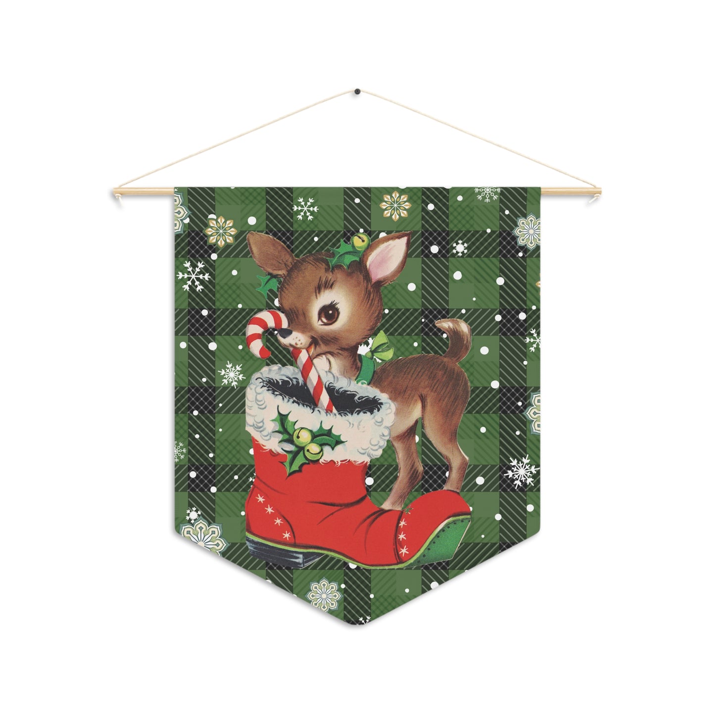 Retro 50s Christmas Vintage Reindeer MCM Green Wall Pennant