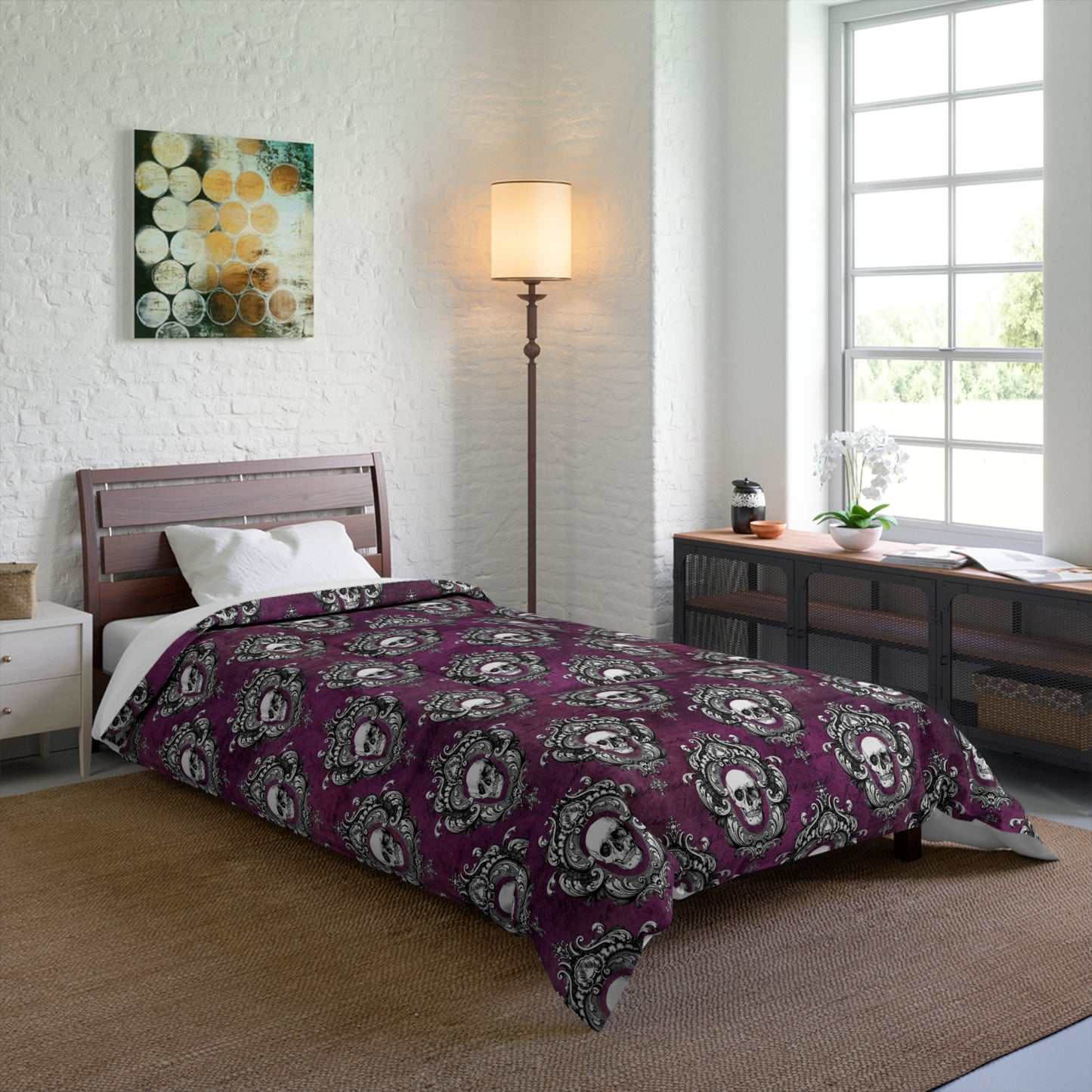 Victorian Goth Inspired Skulls Dark Academia Glam Goth Purple Comforter