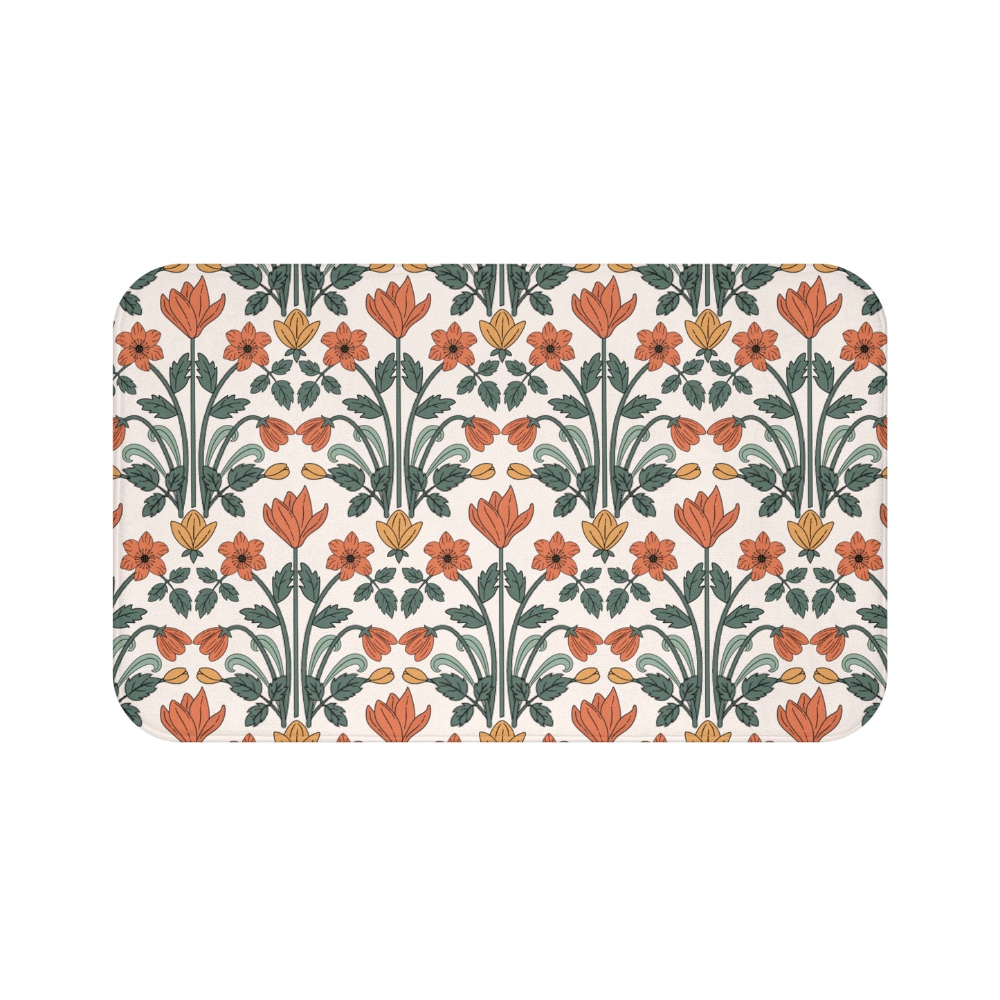 Retro Floral Deco MCM Multicolor Bath Mat