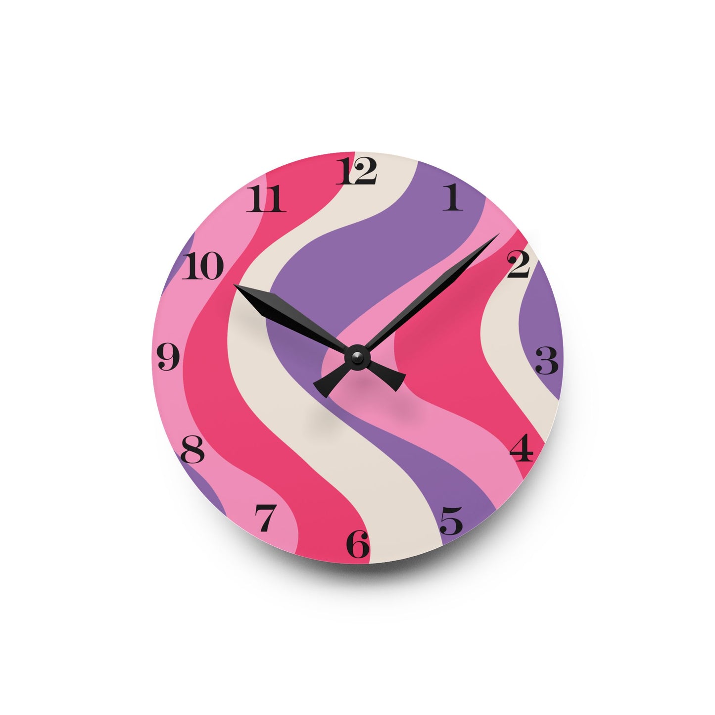 Groovy 60's Hippie Swirl Pink & Purple Mid Century Mod Acrylic Wall Clock