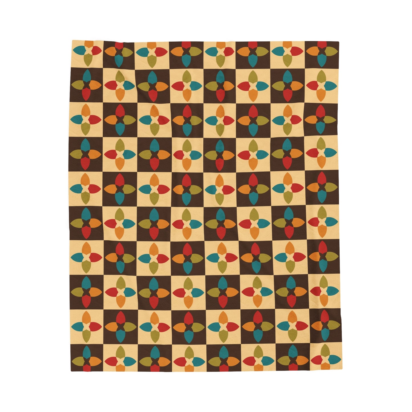 Retro 60s 70s Mid Century Mod Multicolor Lightweight Velveteen Blanket