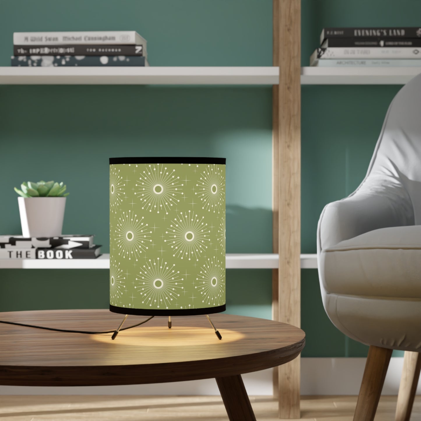 Retro 50s Atomic Bursts Mid Century Mod Green Tabletop Accent Lamp