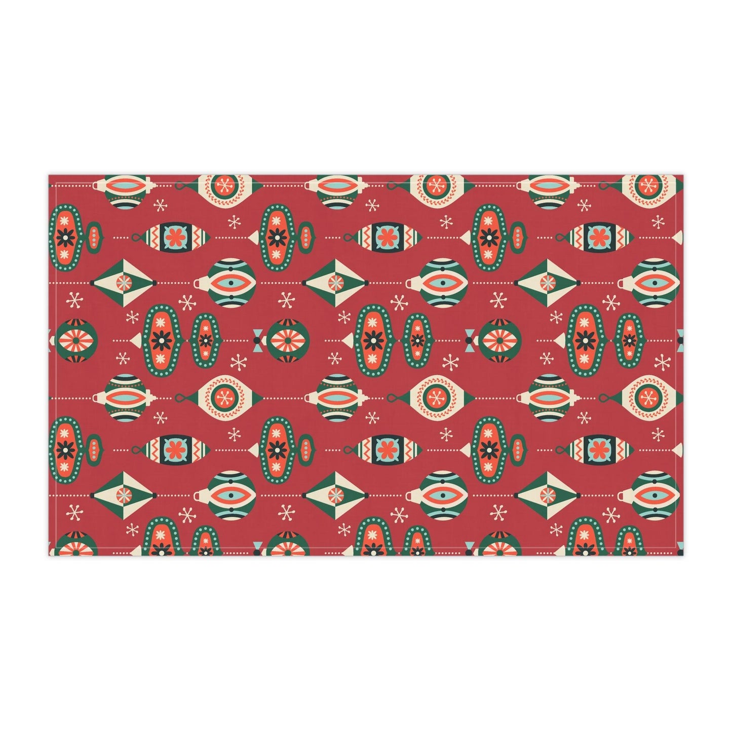 Retro 1950's Christmas Mid Century Modern Baubles & Ornaments Red Kitchen Tea Towel | lovevisionkarma.com