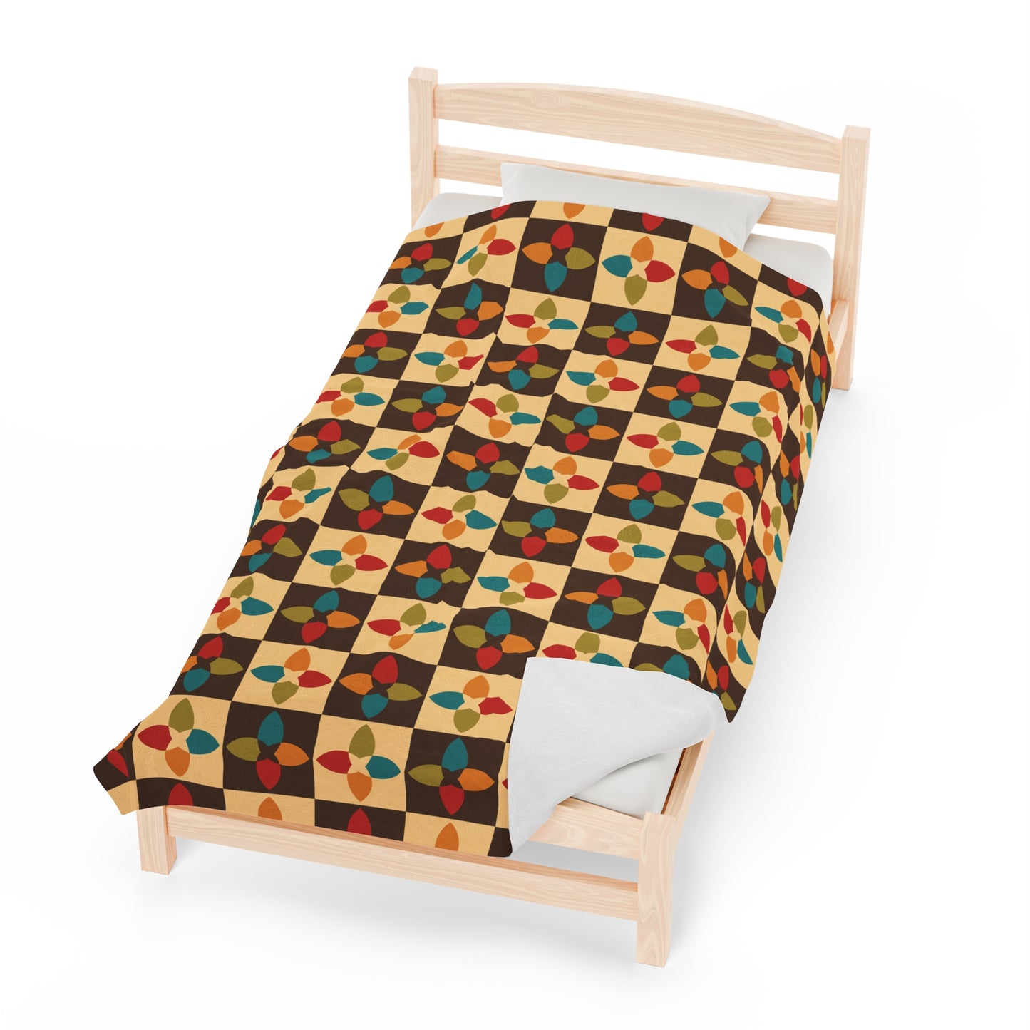 Retro 60s 70s Mid Century Mod Multicolor Lightweight Velveteen Blanket