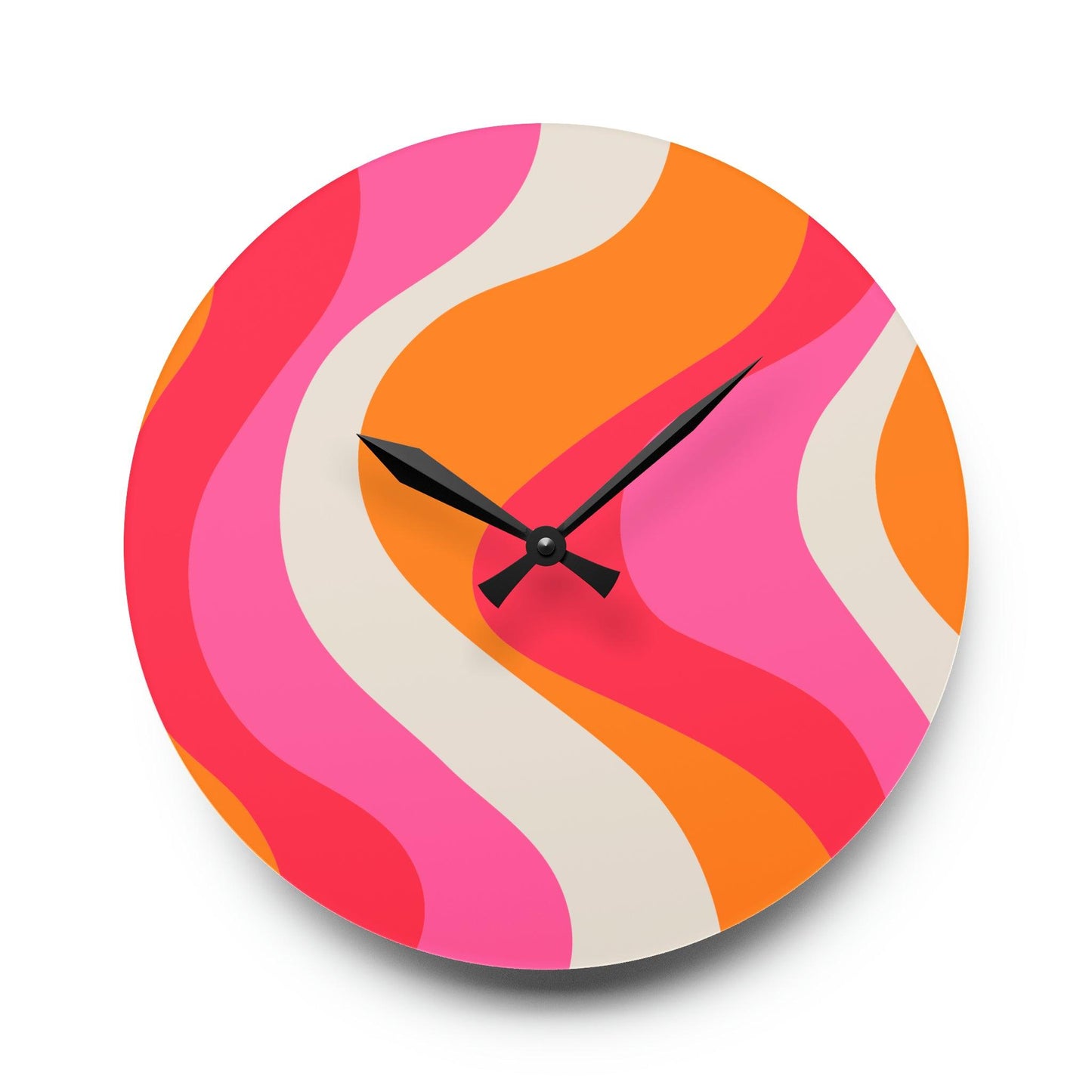 Groovy 60's Hippie Swirl Pink & Orange Mid Century Mod Acrylic Wall Clock | lovevisionkarma.com