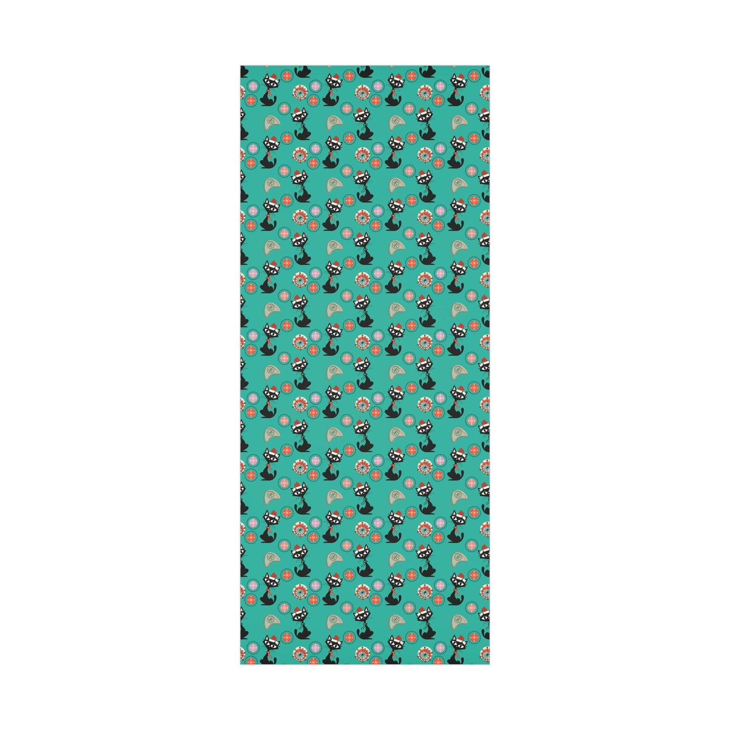 Retro 50's Atomic Cat Christmas Kitschy Mid Century Modern Teal Blue Eco-Friendly Wrapping Paper | lovevisionkarma.com