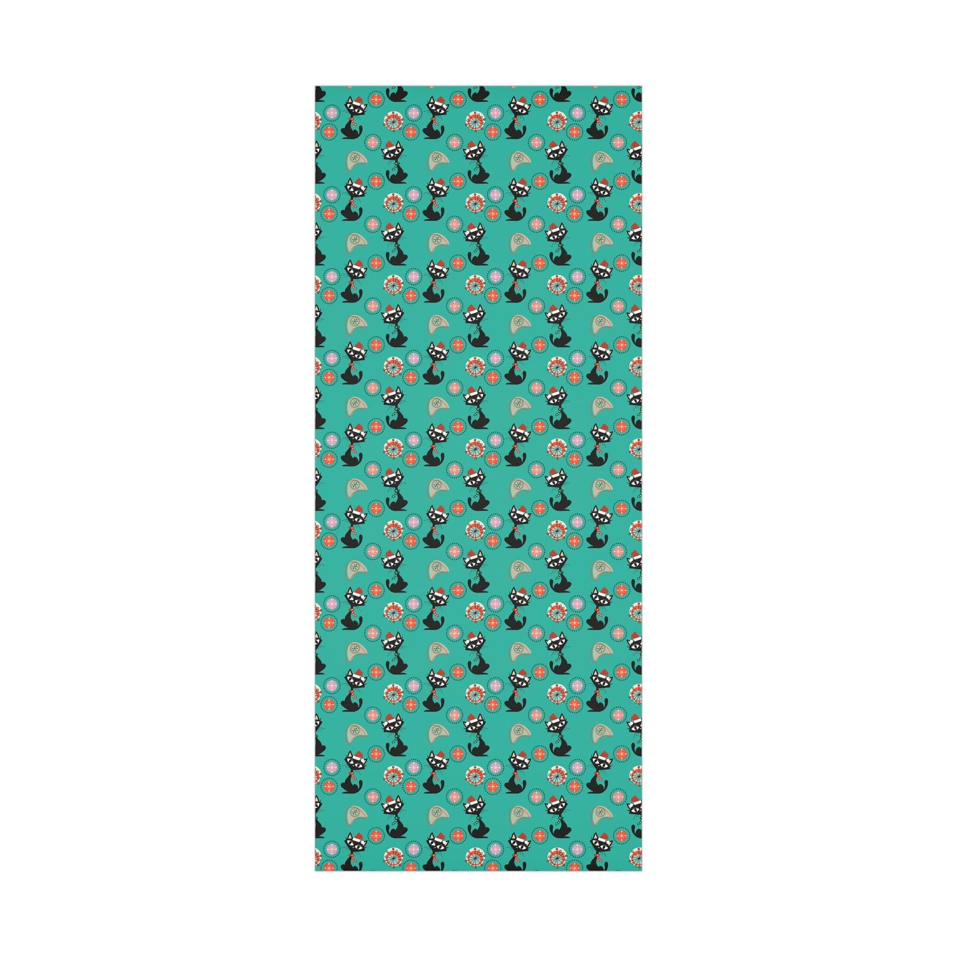 Retro 50's Atomic Cat Christmas Kitschy Mid Century Modern Teal Blue Eco-Friendly Wrapping Paper | lovevisionkarma.com