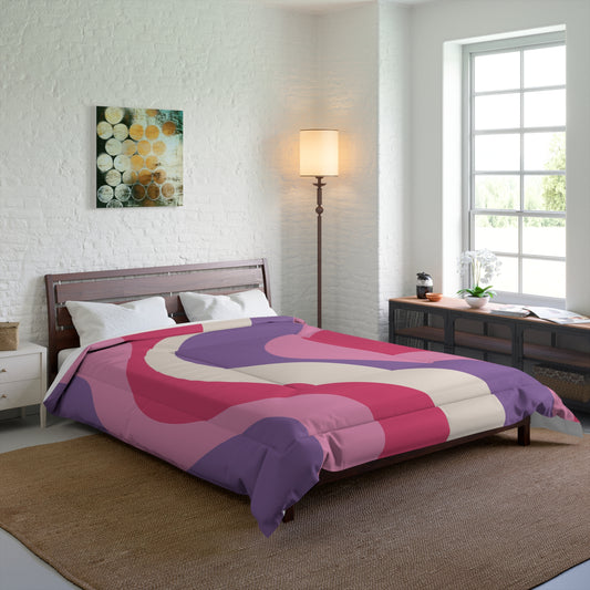 Retro 60s Groovy Hippie Swirl MCM Pink & Purple Comforter