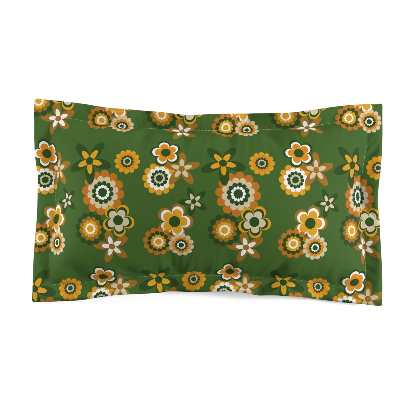 Retro 60s 70s Groovy Flowers Mid Century Mod Mustard & Green Pillow Sham