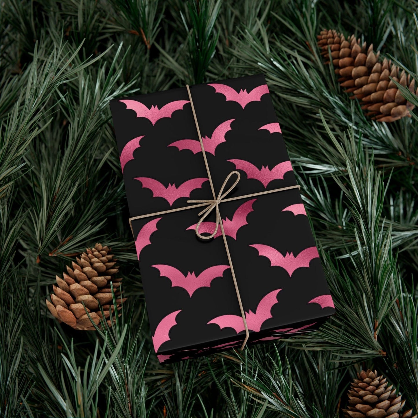 Pink Bats Halloween, Goth Christmas & Creepmas Glam Goth Black Eco-Friendly Gift Wrap Paper | lovevisionkarma.com