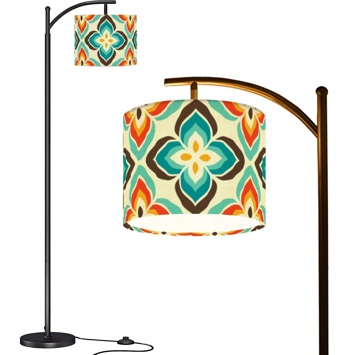 Retro 50s 60s Flowers Mid Century Mod Blue and Orange Arc Floor Lamp