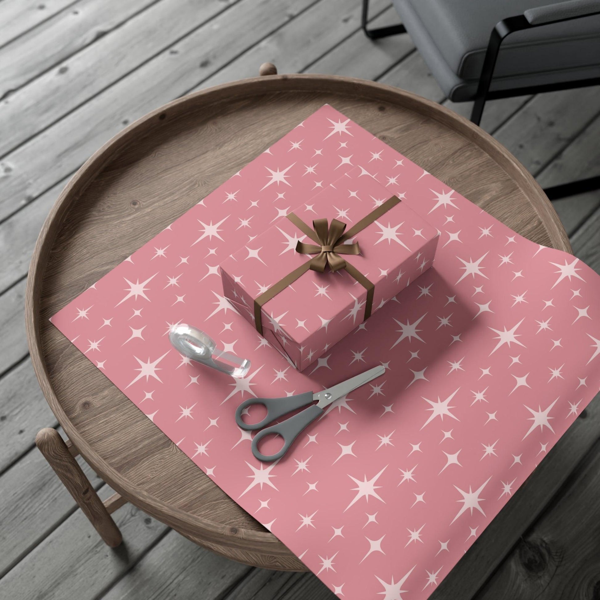 Retro 50's Atomic Starburst Mid Century Mod Pink Eco-Friendly Gift Wrap | lovevisionkarma.com