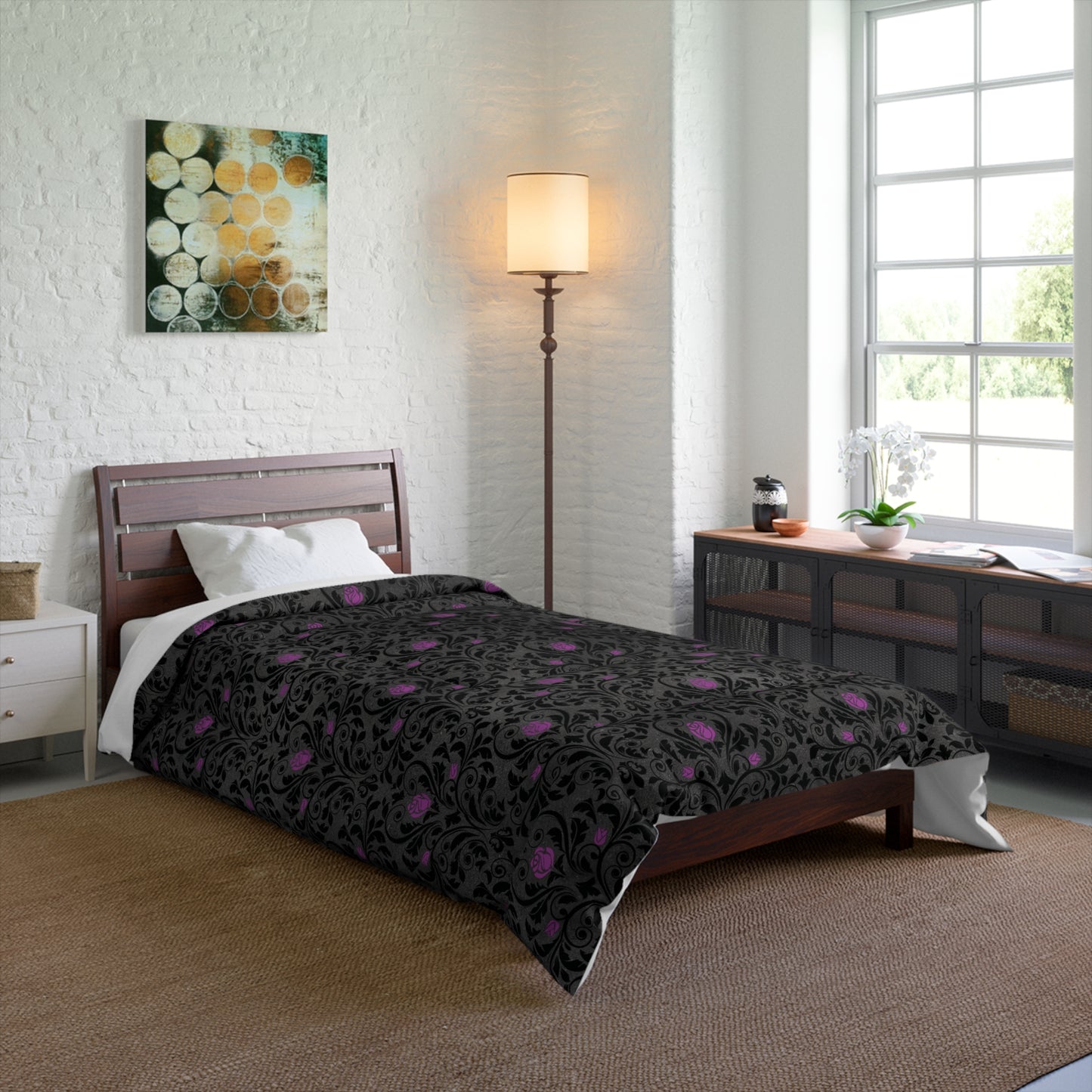 Victorian Goth Damask Purple and Black Dark Academia Glam Goth Comforter