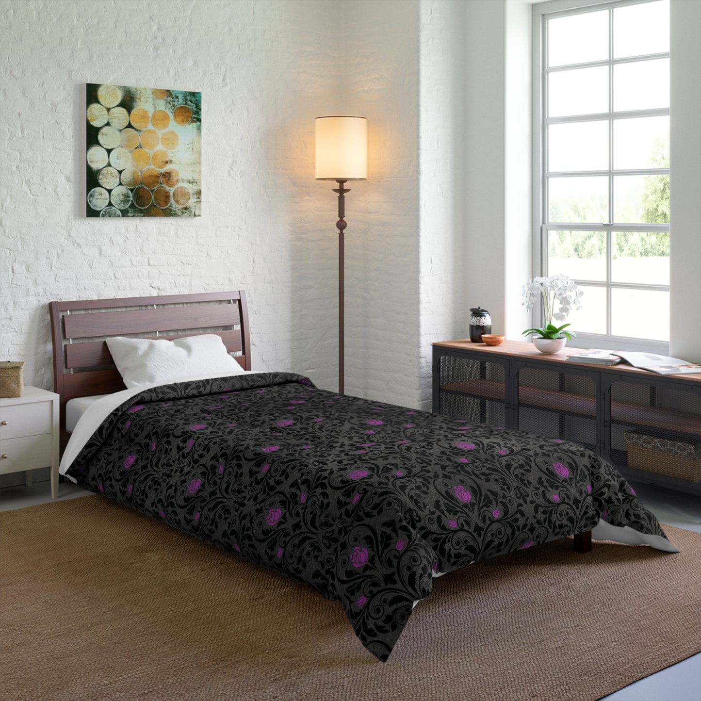 Victorian Goth Damask Purple and Black Dark Academia Glam Goth Comforter