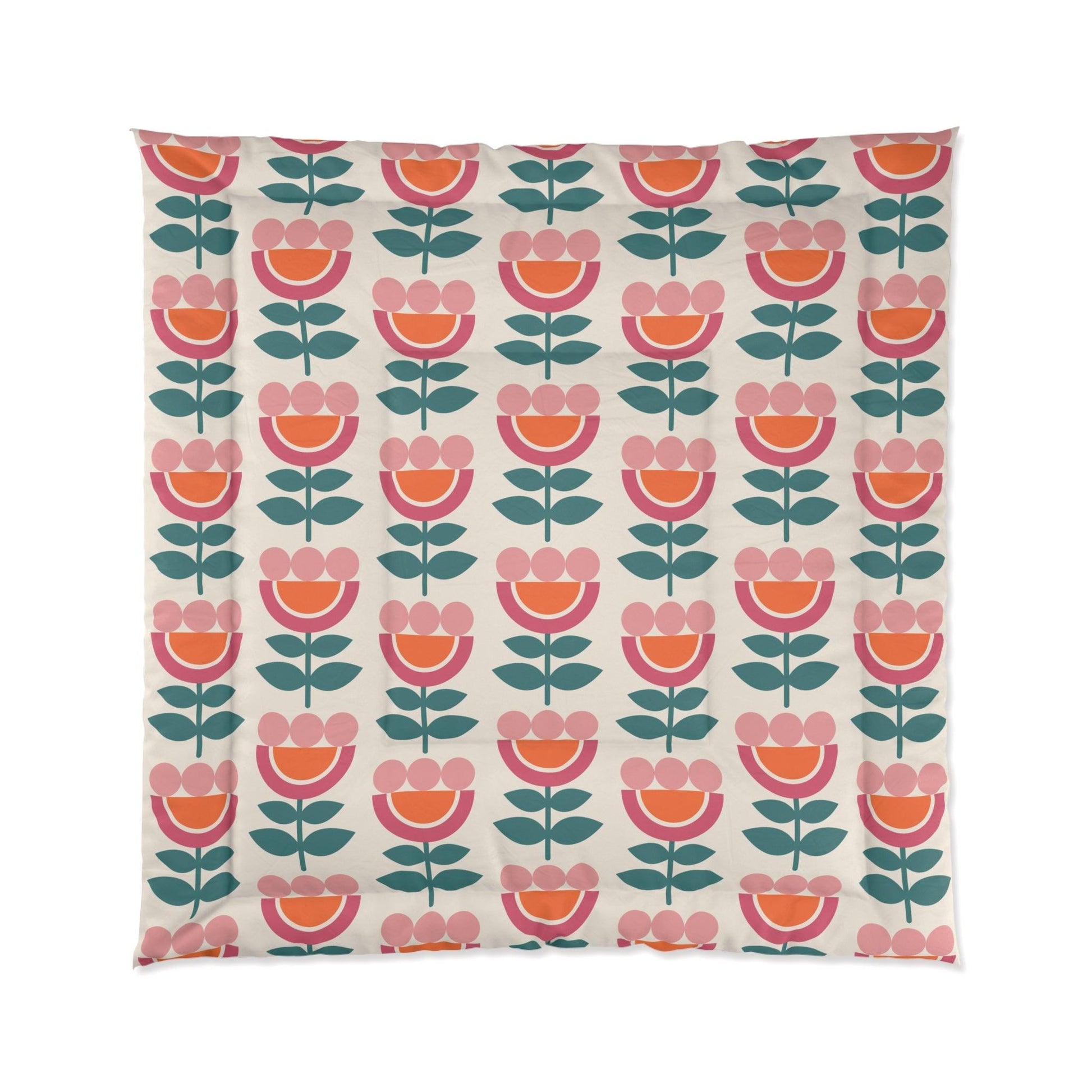 Retro Danish Flowers Scandinavian Mid Century Mod Multicolor Comforter | lovevisionkarma.com
