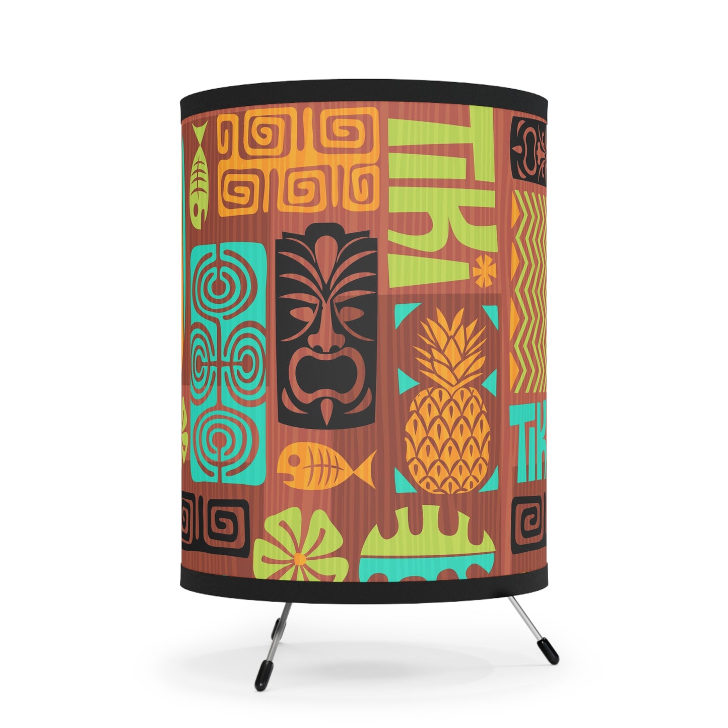 Retro 60's Tiki-Tastic MCM Brown, Orange and Blue Tripod Lamp