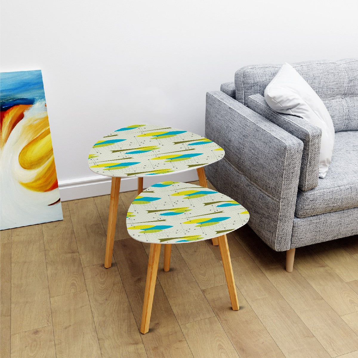 Retro 50's Atomic Space Age Mid Century Mod Abstract Green and Blue Nesting Accent Tables