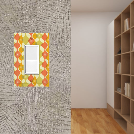 Retro 60s 70s Mid Century Mod Abstract Green, Orange & Mustard Rocker Light Switch Cover (1 Gang Wall Plate)