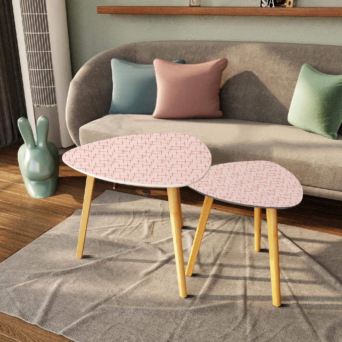 Retro 50s Mid Century Mod Lines, Light Pink Nesting Accent Tables