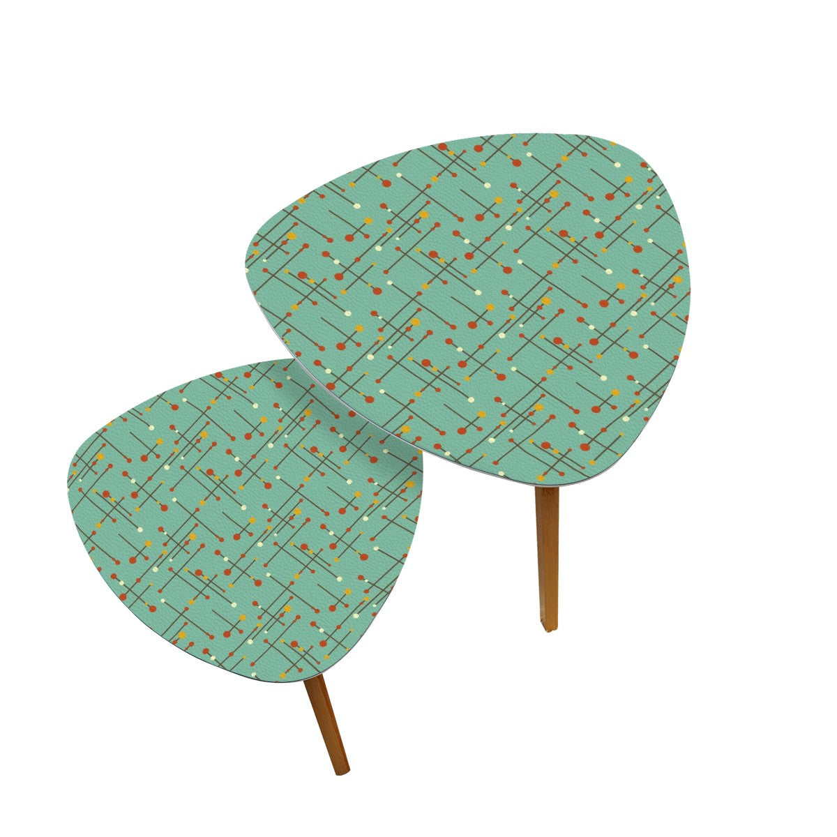 Retro 50's Eames Inspired Mid Century Mod Lines Teal Blue Nesting Accent Tables