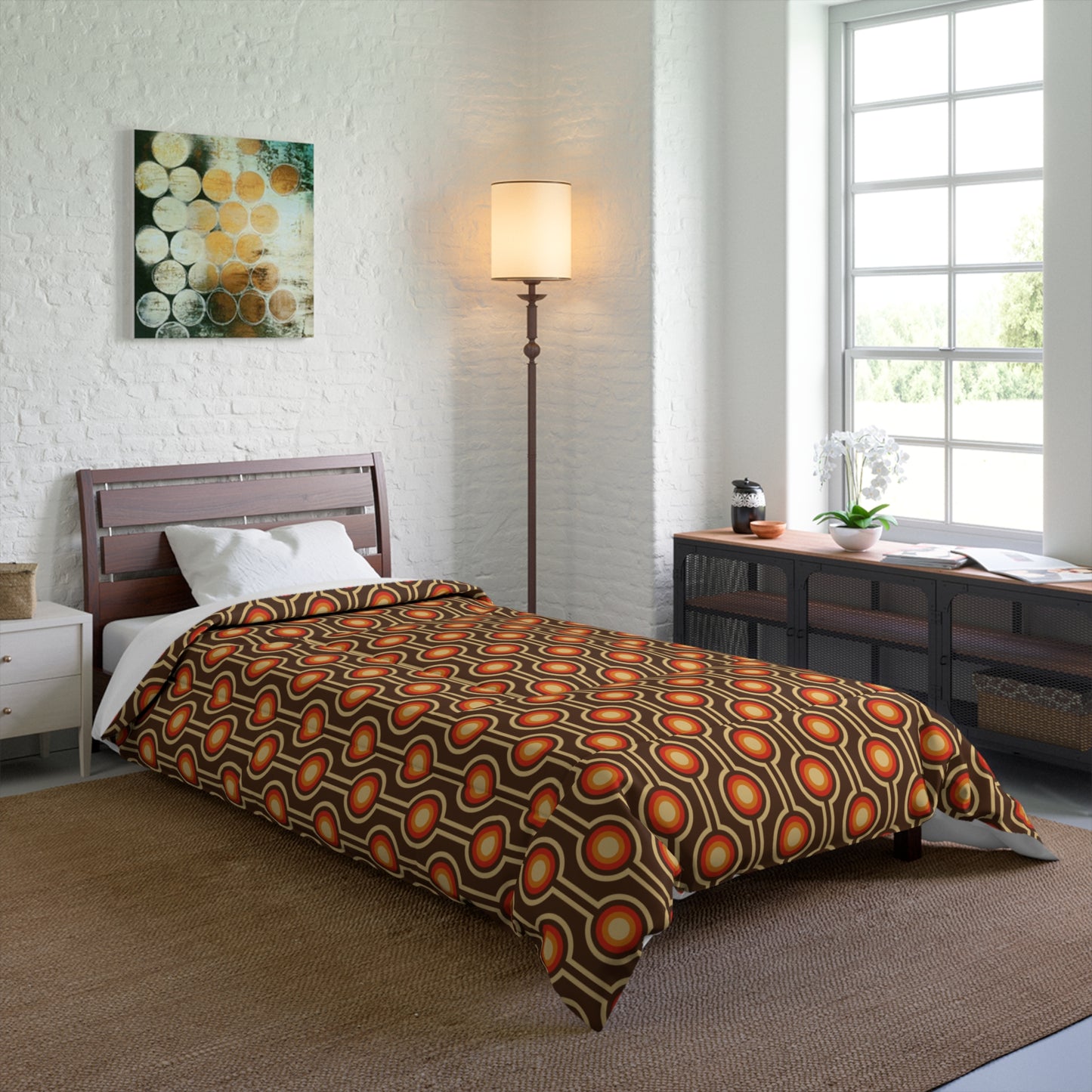 Retro 60's 70s Funky Mid Century Mod Brown & Orange Comforter