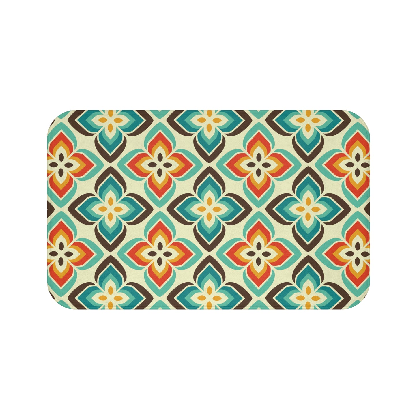 Retro 50s 60s Flowers Mid Century Blue & Orange Bath Mat