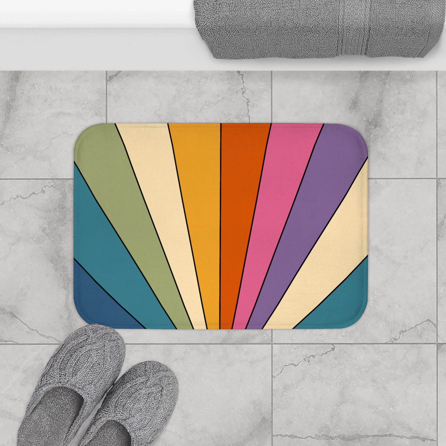 Retro Rainbow Burst Colorful Mid Century Mod Bath Mat