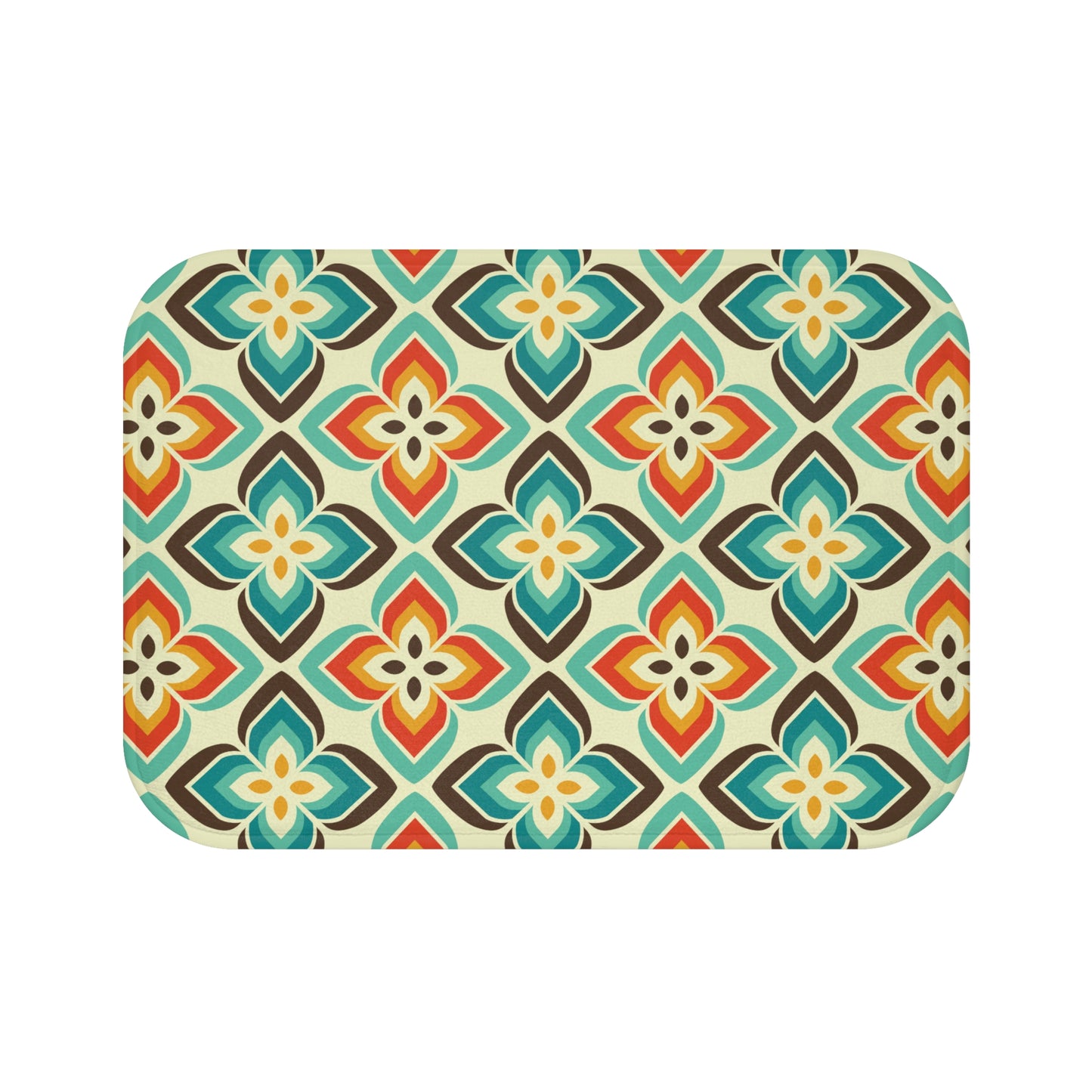 Retro 50s 60s Flowers Mid Century Blue & Orange Bath Mat
