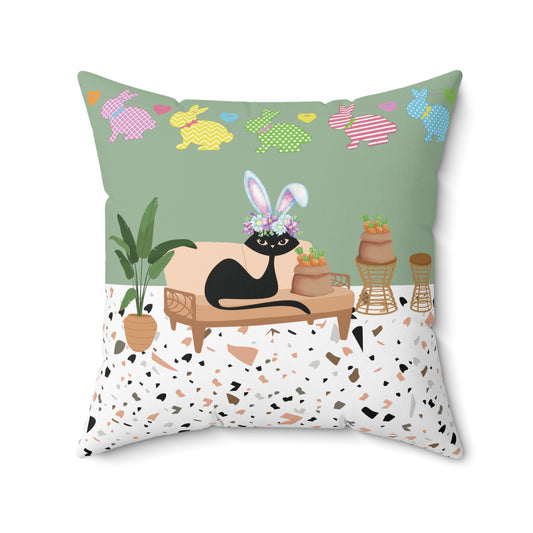 Retro Easter Atomic Cat Mid Century Mod Colorful Throw Pillow