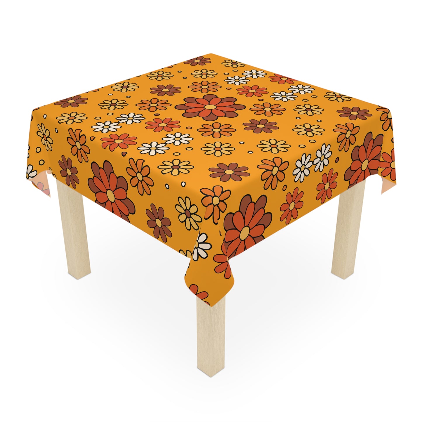 Retro 60s 70s Groovy Mod Daisy Mid Century Modern Brown, Orange & Mustard Tablecloth