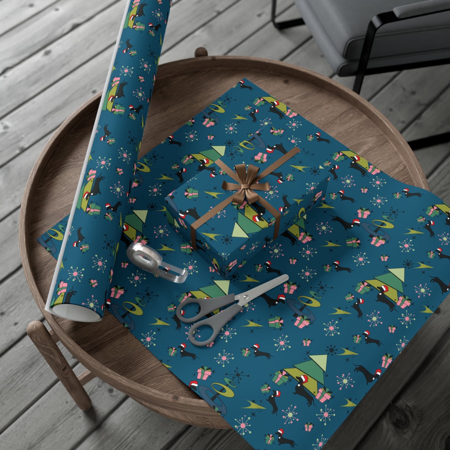 Retro 50s Atomic Dachshund Wiener Dog MCM Blue Eco-Friendly Wrapping Paper