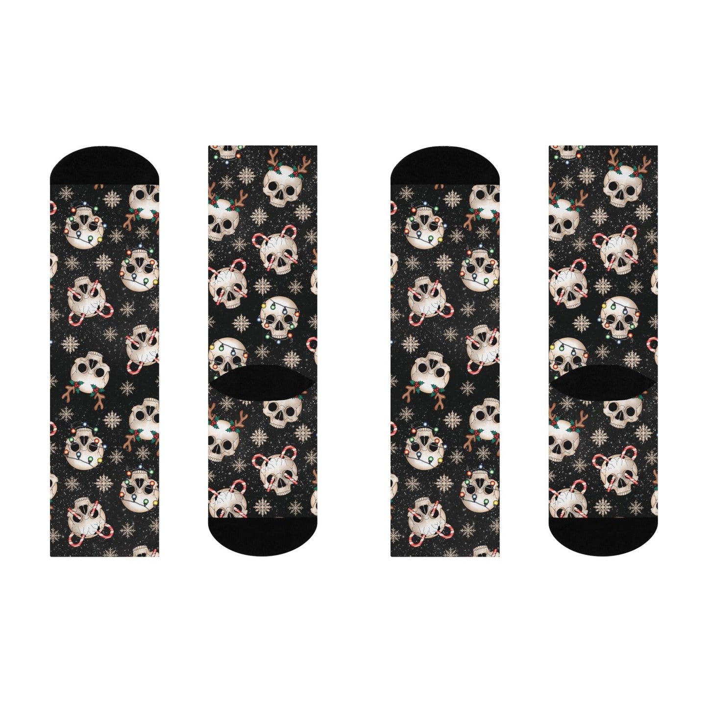 Goth Christmas Skulls Whimsigoth Black Gothmas Cushioned Crew Socks | lovevisionkarma.com