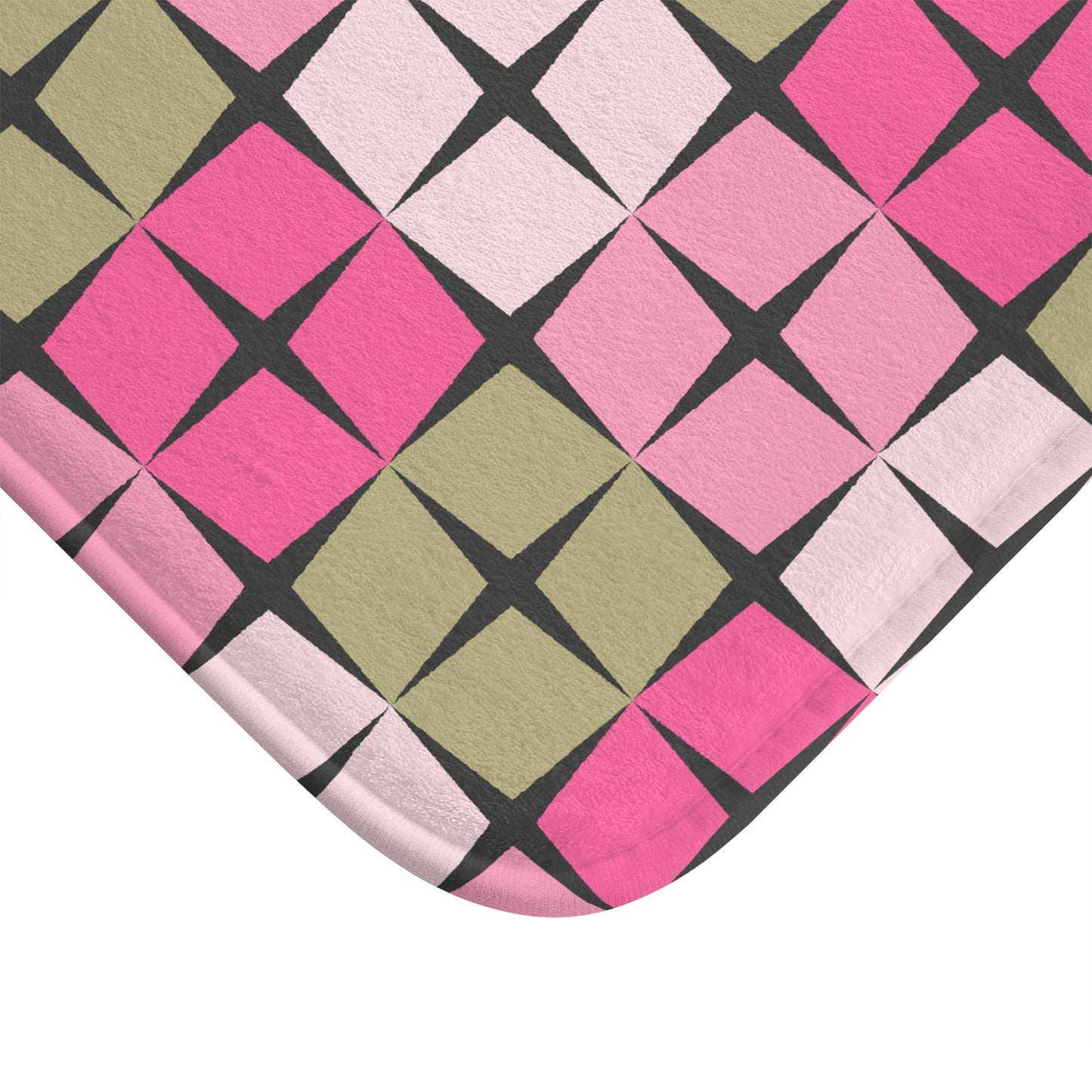 Palm Springs Inspired Retro 50s 60s Atomic Star Mid Century Mod Pink & Green Bath Mat