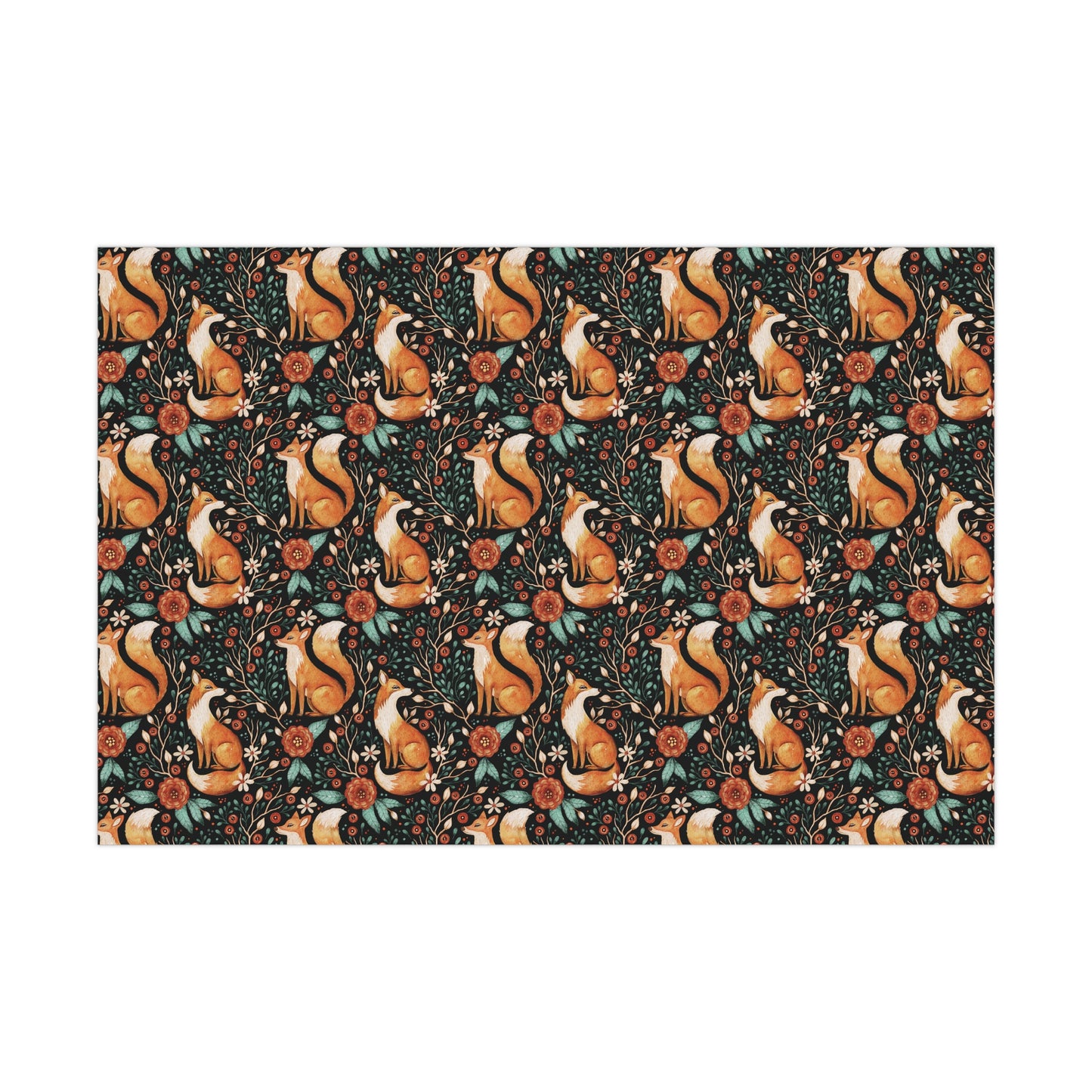 Enchanted Woodland Fox, Dark Cottagecore Watercolor Style Black Eco-Friendly Gift Wrap