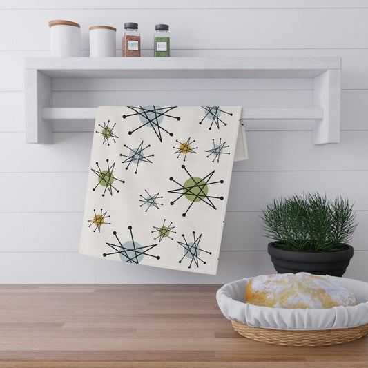 Retro 50s Starburst Mid Century Mod Franciscan Inspired Multicolor Kitchen Tea Towel | lovevisionkarma.com