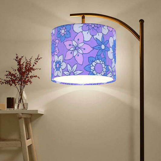 Retro 60s 70s Groovy Boho Flowers Purple & Blue Mid Century Modern Arc Floor Lamp