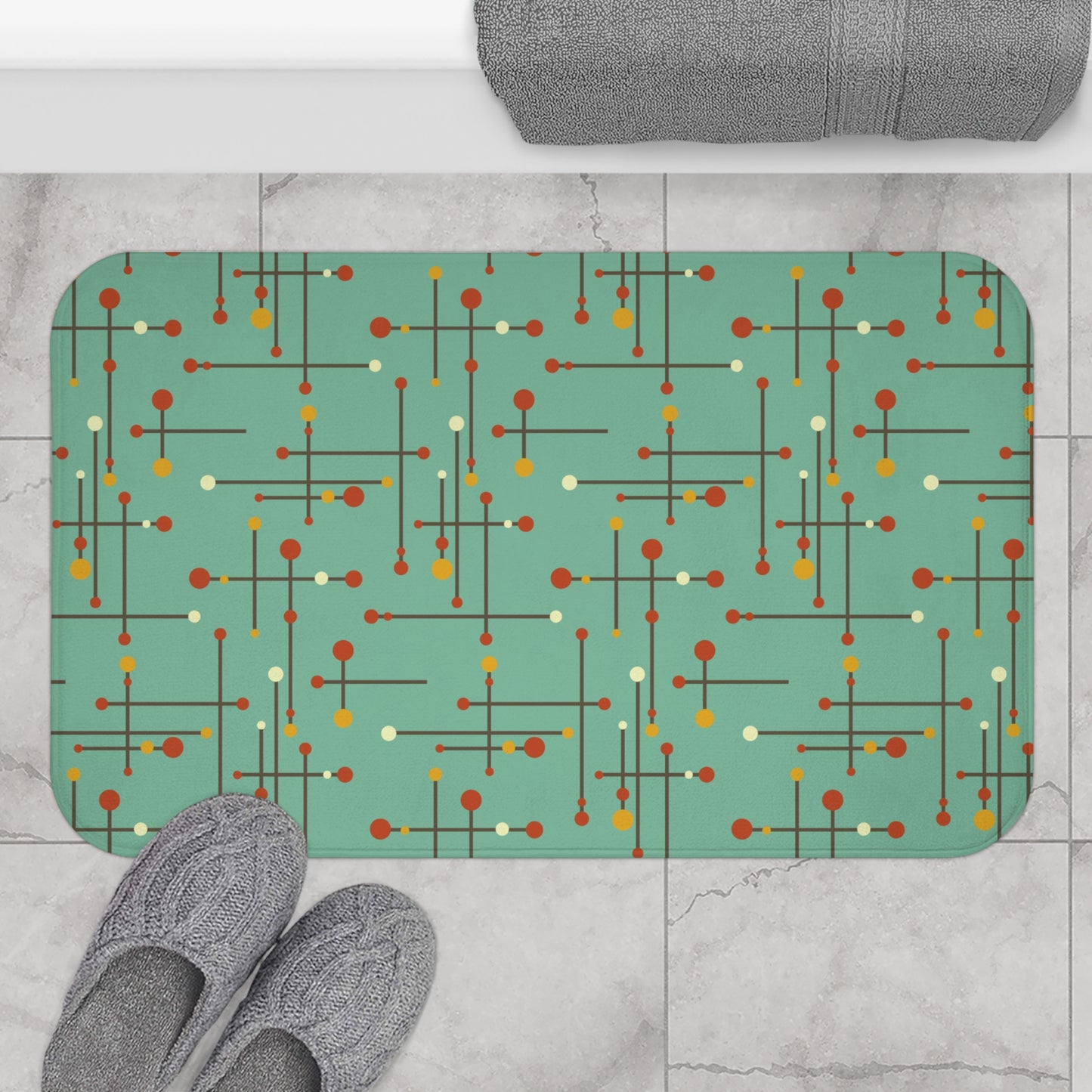 Retro 50's MCM Lines Eames Inspired Teal Bath Mat