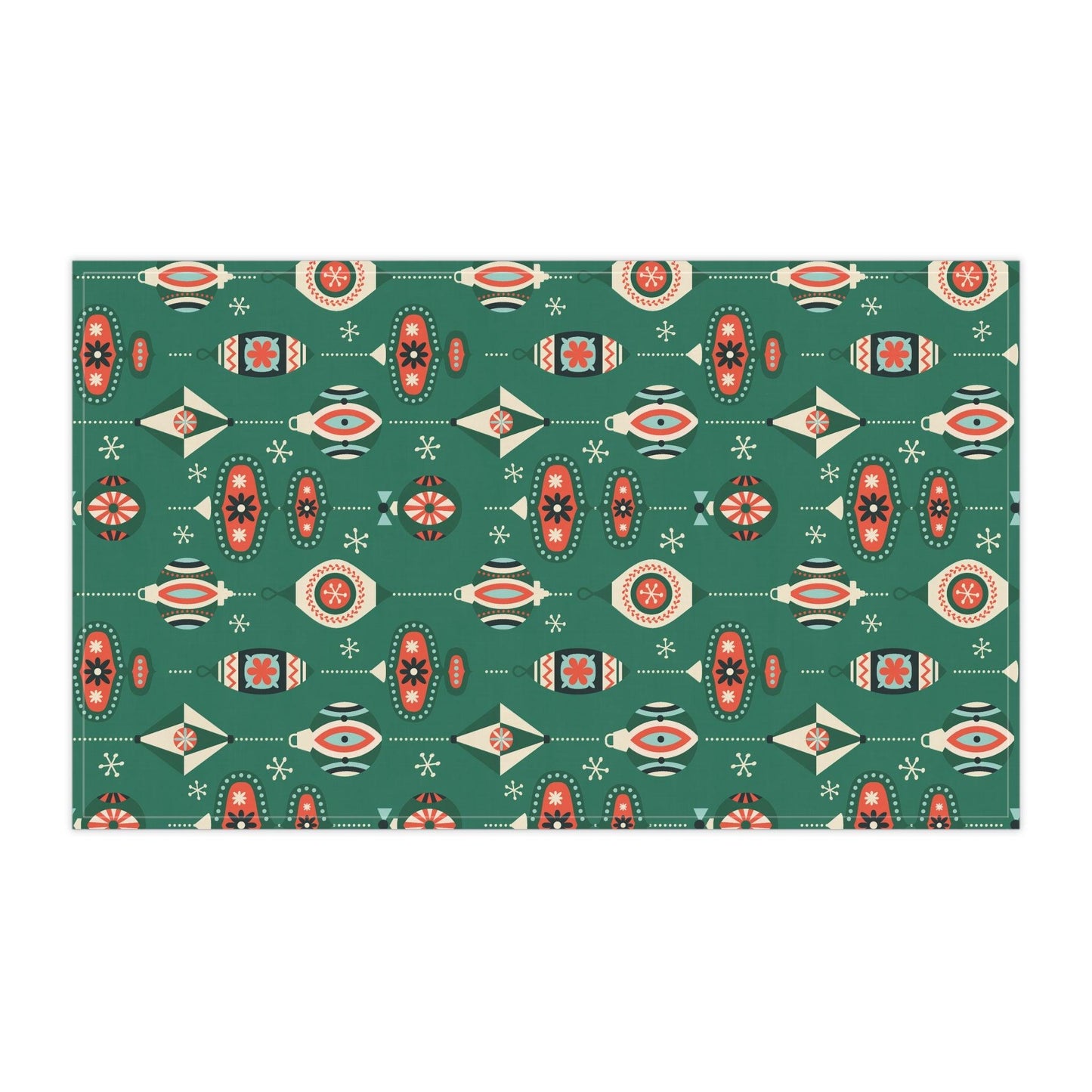 Retro 1950's Christmas Mid Century Modern Baubles & Ornaments Green Kitchen Tea Towel | lovevisionkarma.com