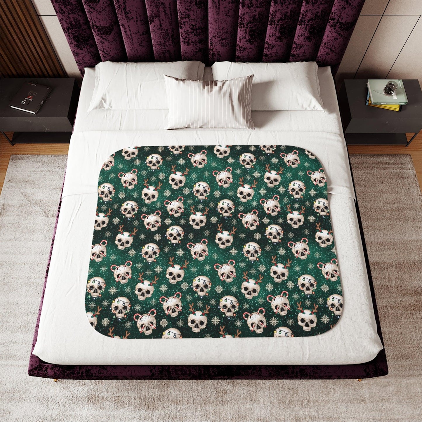Goth Christmas Skulls Whimsigoth Creepmas Green Sherpa Blanket | lovevisionkarma.com