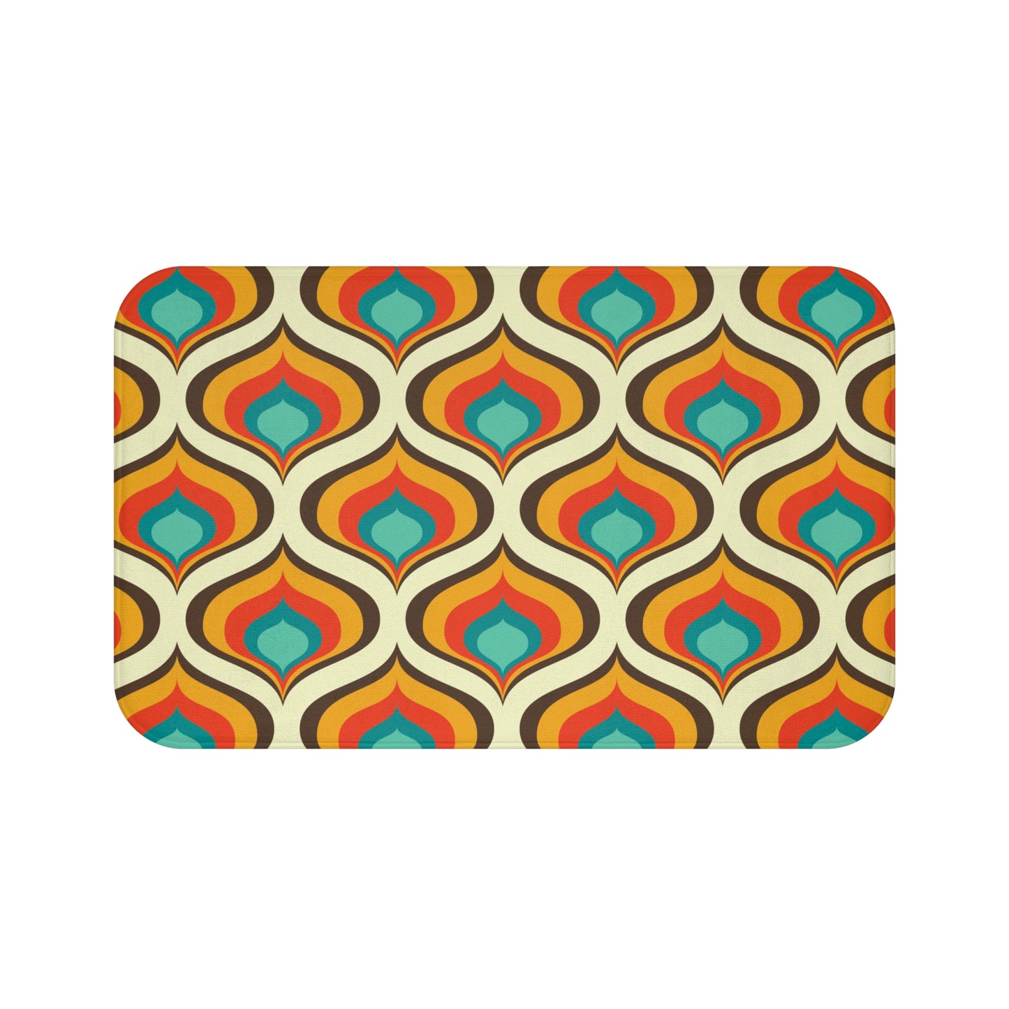 Retro 60s 70s Mid Century Geo Onion Blue & Orange Bath Mat