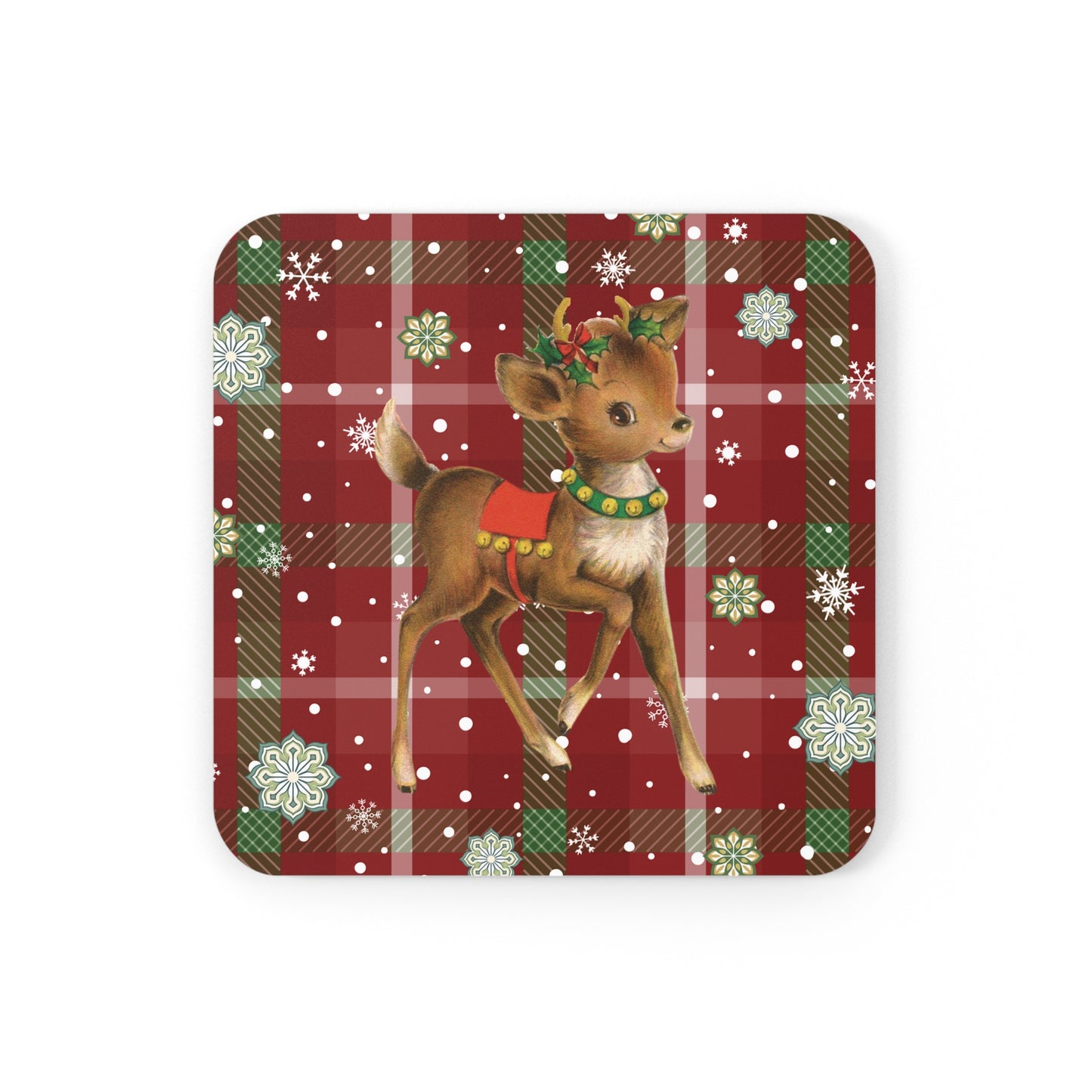 Retro 50's Christmas Vintage Reindeer MCM Red & Green Coaster Set