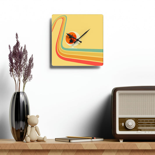 Retro Atomic Cat in Ball Chair, Yellow Mid Century Mod Acrylic Wall Clock | lovevisionkarma.com