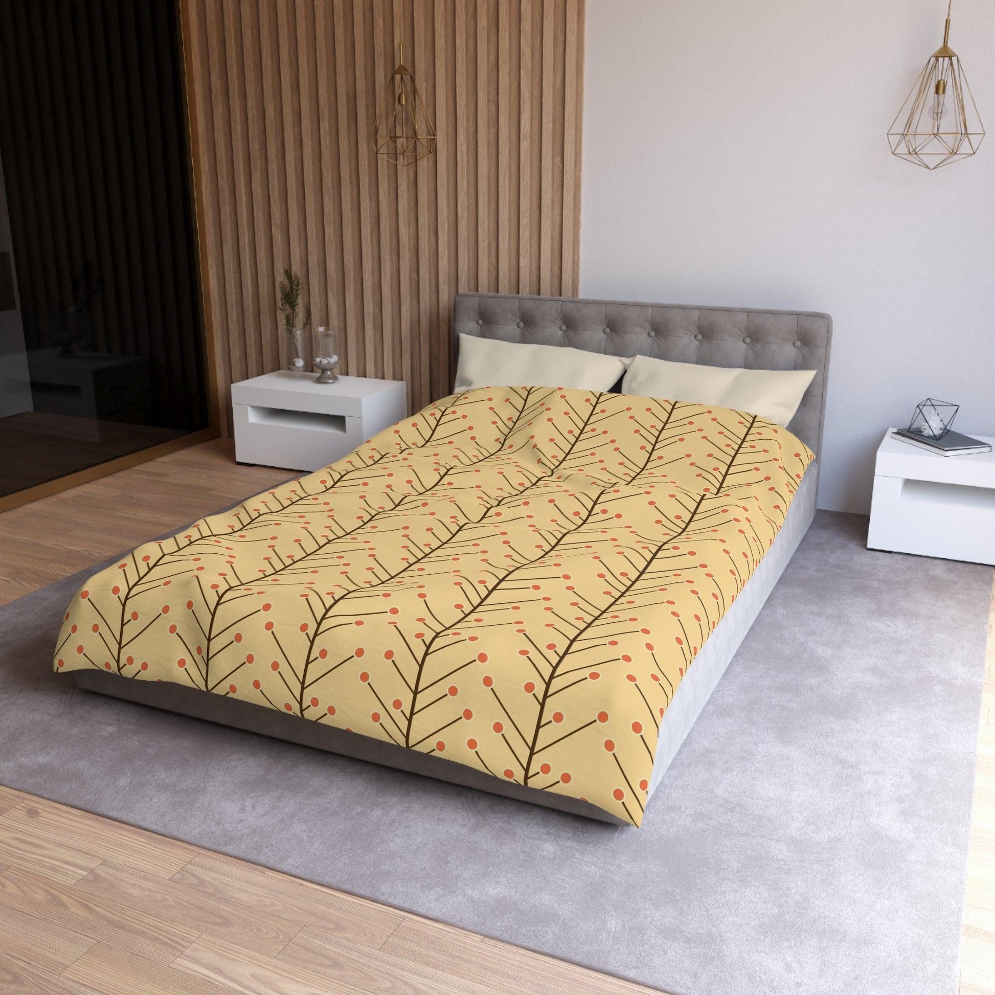 Retro 50s Mid Century Mod, Minimalist Trees Yellow Beige Duvet Cover | lovevisionkarma.com