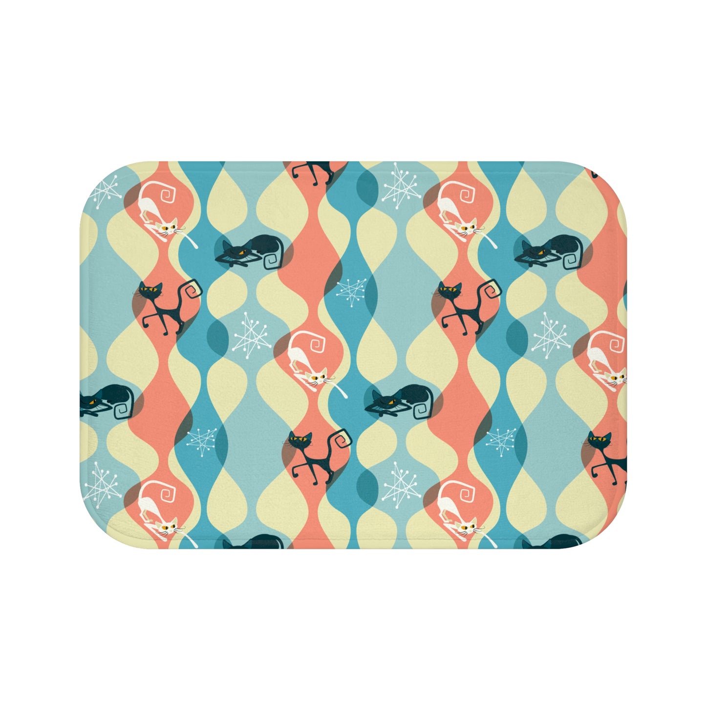 Retro Atomic Cat Mid Century Modern Multicolor Bath Mat