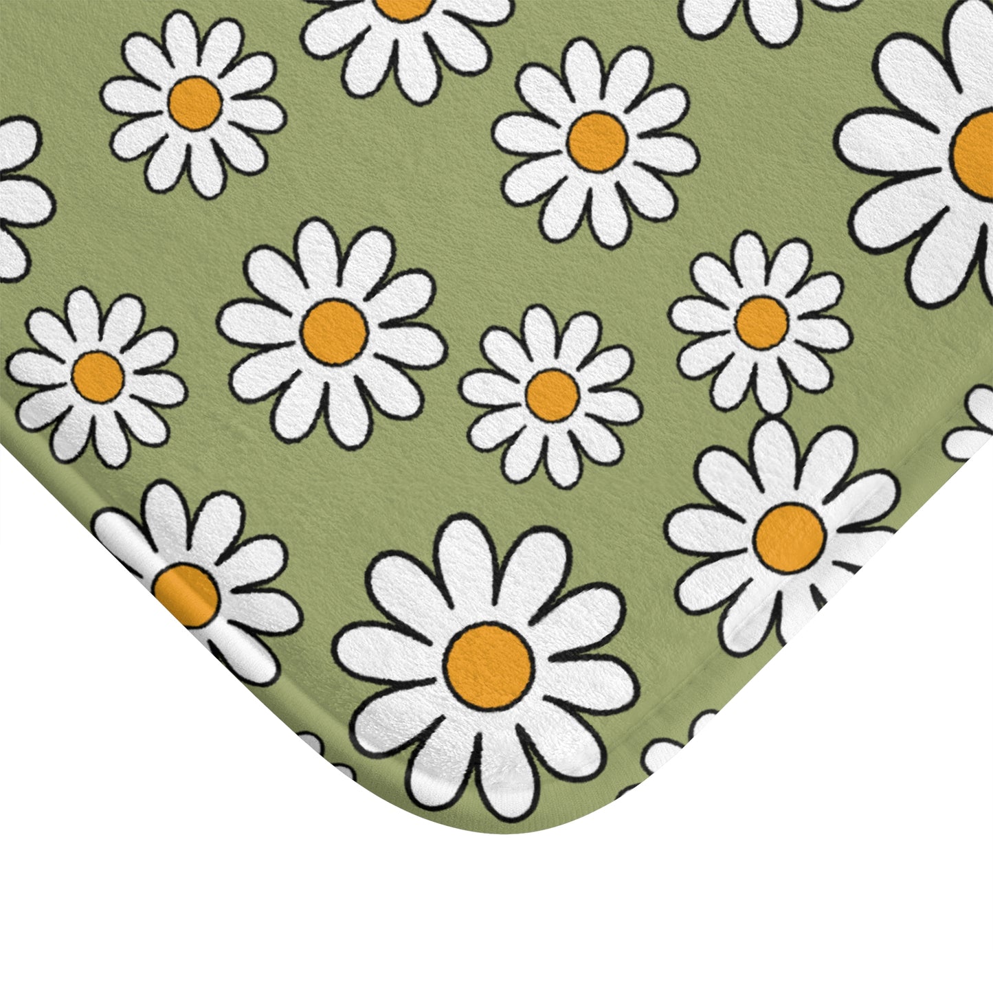 Retro 60's Daisy Sage Green MCM Boho Bath Mat