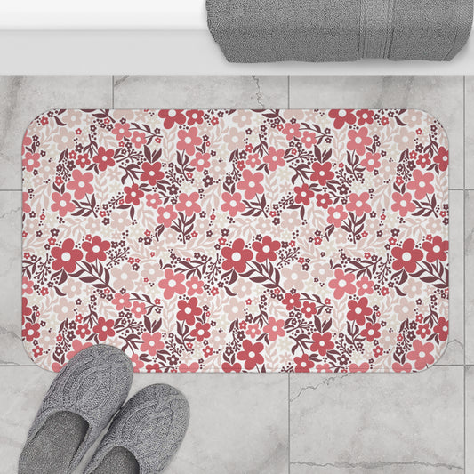 Retro Minimalist Vintage Inspired Scandi Floral Cottagecore MCM Coral Bath Mat