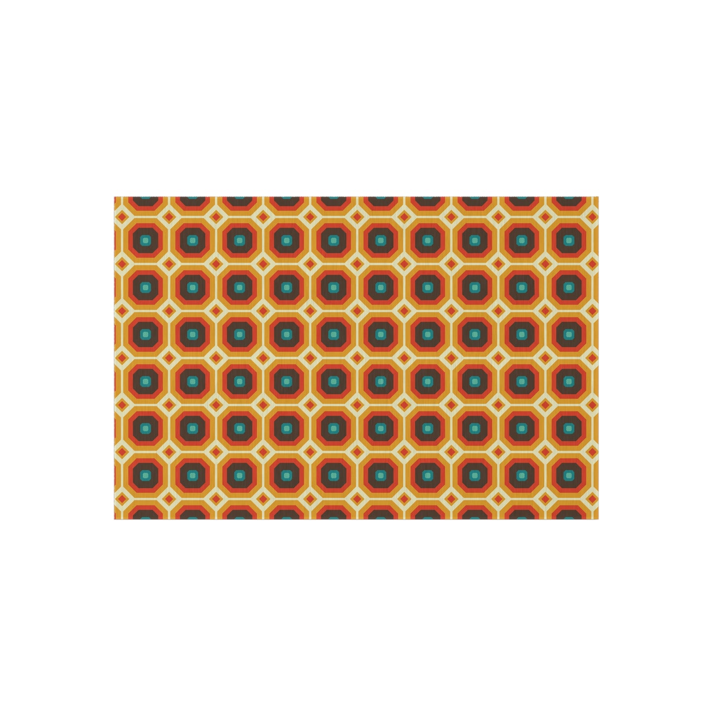 Retro 60s 70s Funky Mod Square Mid Century Geo Brown & Orange Anti-Slip Indoor/Outdoor Accent Rug