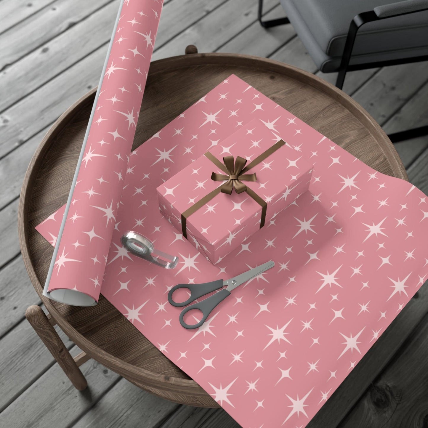 Retro 50's Atomic Starburst Mid Century Mod Pink Eco-Friendly Gift Wrap | lovevisionkarma.com